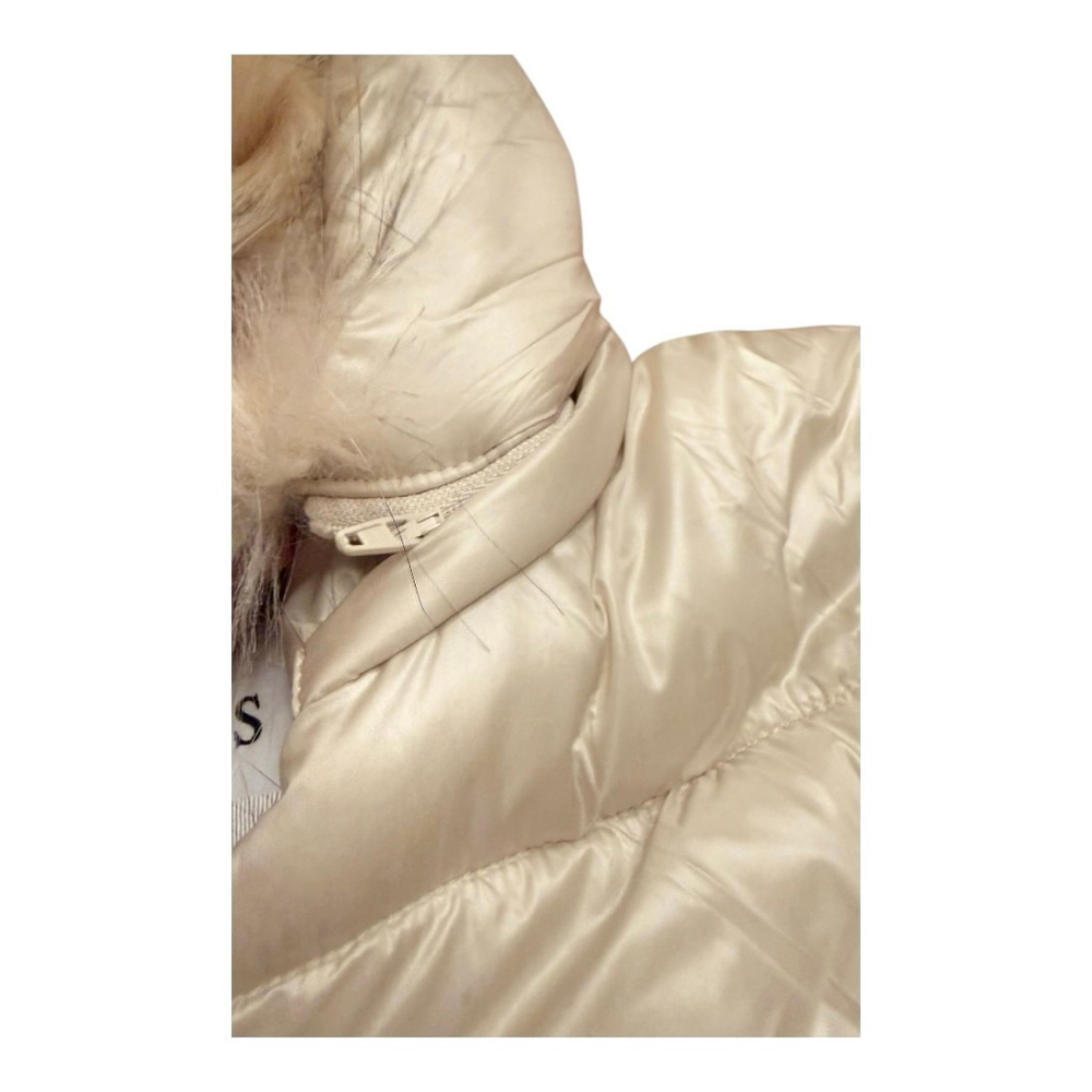 GUESS Beige Cream Puffer Jacket with Faux Fur Hood, Size M NWT - Picture 7 of 16